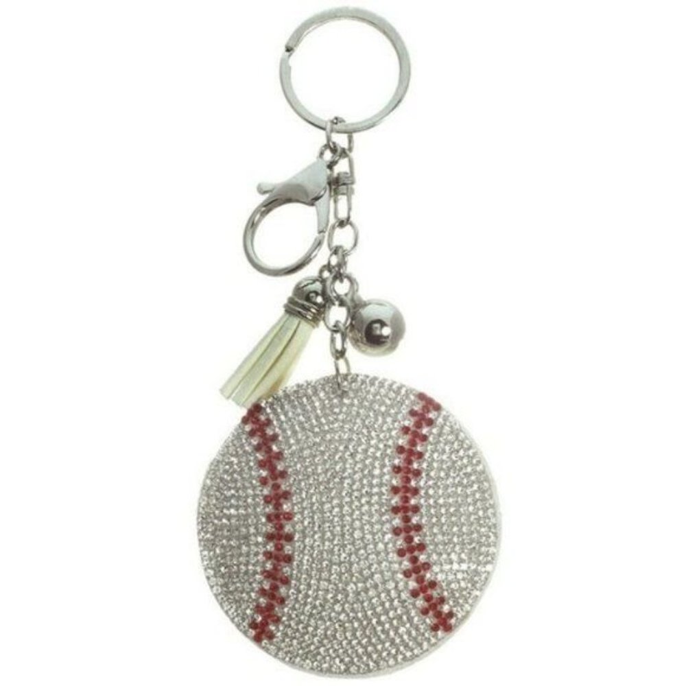 Puffed Rhinestone Baseball Key Chain Purse Charm - Picture 8 of 8